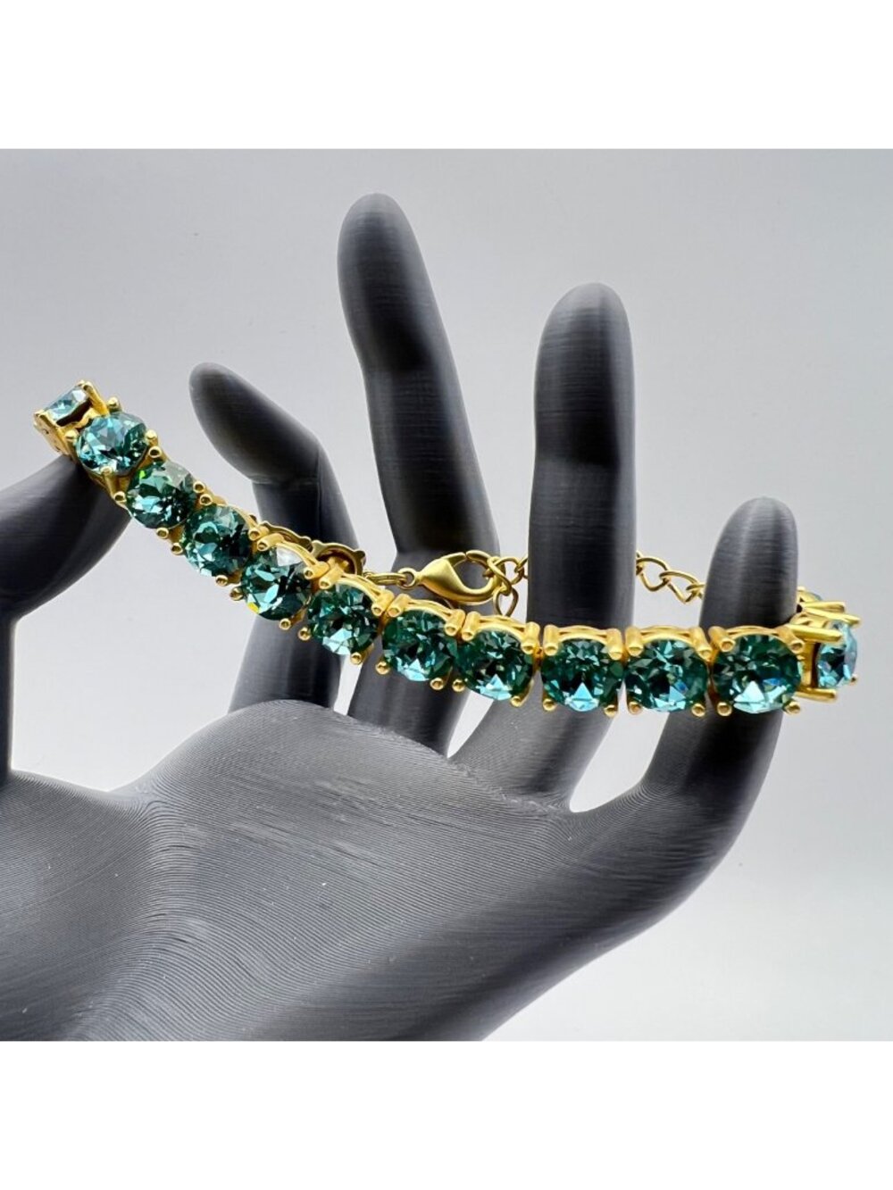 Park Lane Gold-Tone Bracelet Aqua Blue Crystal Tennis Impression Adjustable Box - Picture 1 of 9